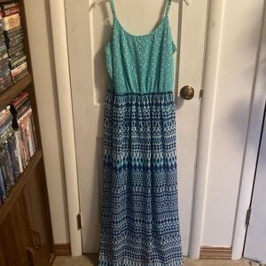 Blue and Green Patterned Maxi Dress